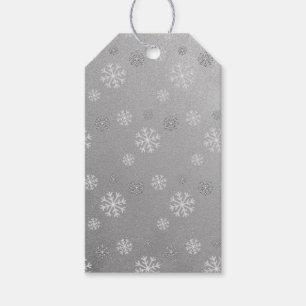 Silverpresentband med snöflingor presentetikett