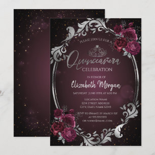 Silverram Burgunderrosor Mörk Quinceañera  Inbjudningar