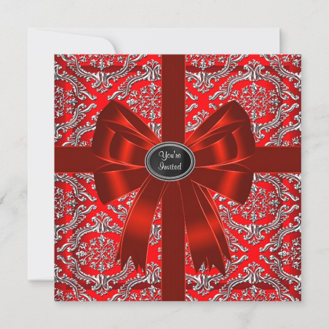 Silverröd Damask Julfest för Företag Inbjudningar (Framsida)