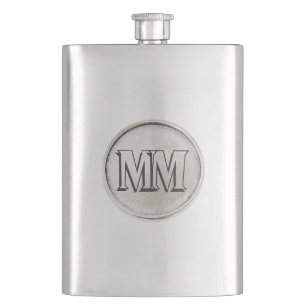 Silverrunda med monogramen - högvärdig flaska fickplunta