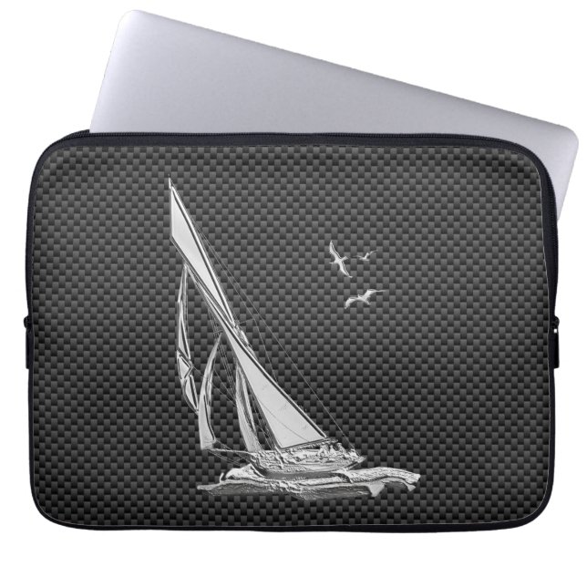 SilversegelbåtRegatta på kolfiber Laptop Sleeve (Framsidan)