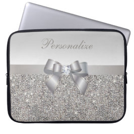 SilverSequins, pilbåge & diamantpersonlig Laptop Fodral