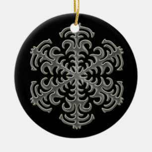 SilverSnowflake på svart keramisk prydnad Julgransprydnad Keramik