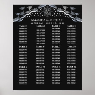 Silversol & mån tarotkort Bröllops sittplatskarta Poster