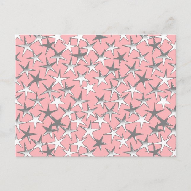 Silverstjärnor, på skalfärgat rosa vykort (Framsida)