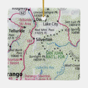 Silverton och Ouray Karta Julgransprydnad Keramik