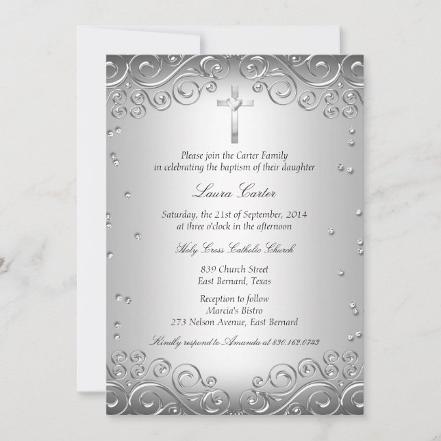 Silvervirvel & Kors Dop/Dopceremoni Inbjudningar (Framsida)