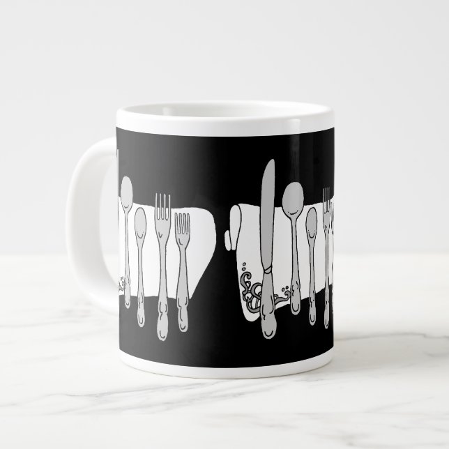Silverware Black White-design Jumbo Mugg (Framsida vänster)
