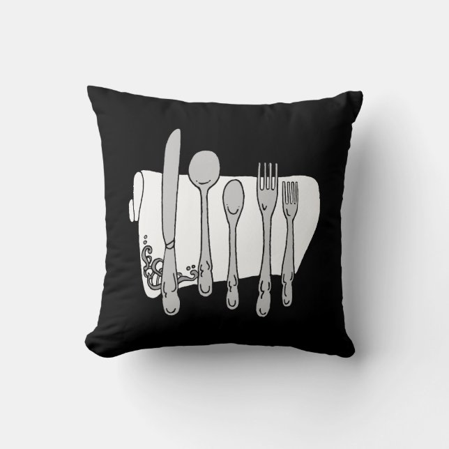 Silverware Black White-design Kudde (Framsida)