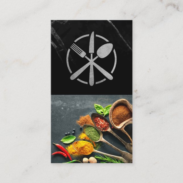 Silverware Guld Logotyp | Svart marmor | Kryddor Visitkort (Framsida)