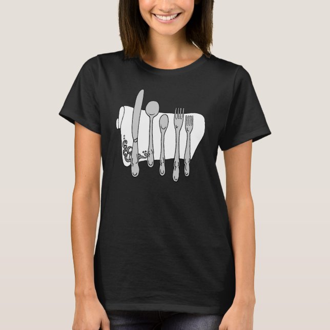 Silverware i svart och vit kodningsdesign t shirt (Framsida)