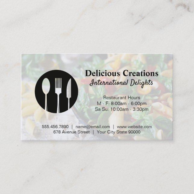 Silverware-Logotyp | Pasta Salad Background Visitkort (Framsida)