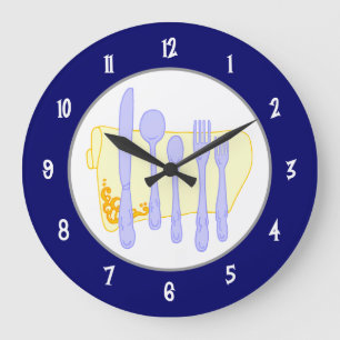 Silverware och Napkin på Blue Wall Clock Stor Klocka