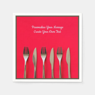 Silverware Utensils Knivar Fork på Red Personaliz Pappersservett