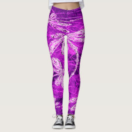 Silvery Dragonflies på en Magic Magenta Himlar Leggings