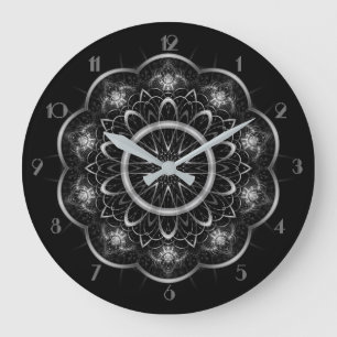 Silvery Filigree Mandala Round Stor Klocka