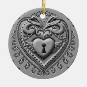 Silvery Heart Lock anpassningsbar-prydnadsföremål Julgransprydnad Keramik