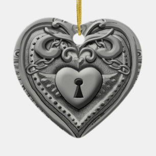 Silvery Heart Lock anpassningsbar-prydnadsföremål Julgransprydnad Keramik