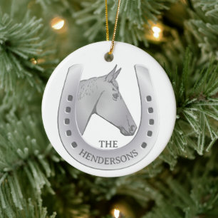 Silvery Horse and Horseshoe Emblem Julgransprydnad Keramik