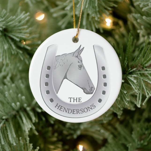 Silvery Horse and Horseshoe Emblem Julgransprydnad Keramik (Träd)