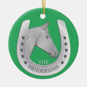 Silvery Horse and Horseshoe Emblem Red Julgransprydnad Keramik