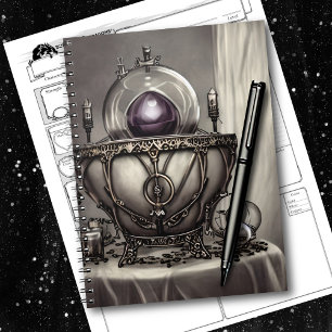 Silvery Ornate Cauldron med Lila Crystal Boll Anteckningsbok