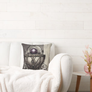 Silvery Ornate Cauldron med Lila Crystal Boll Kudde