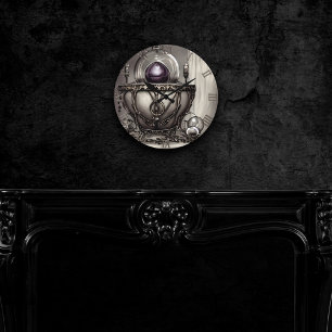 Silvery Ornate Cauldron med Lila Crystal Boll Rund Klocka