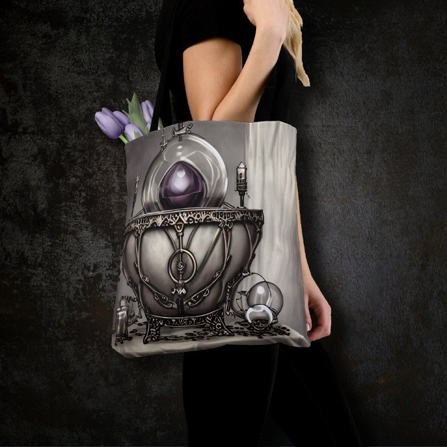 Silvery Ornate Cauldron med Lila Crystal Boll Tygkasse (Skapare uppladdad)