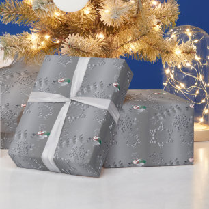 Silvery Reindeer & Santa Snöflingor Wrapping Pappe Presentpapper