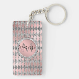 Silvery Rosa Glittery Harlequin Monogram