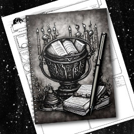 Silvery Steampunk Cauldron Spellbooks and Potions Anteckningsbok