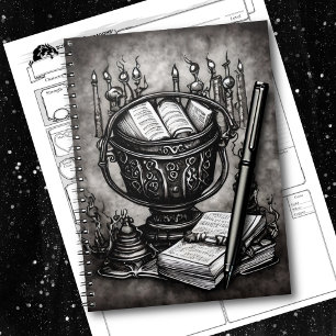 Silvery Steampunk Cauldron Spellbooks and Potions Anteckningsbok