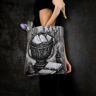 Silvery Steampunk Cauldron Spellbooks and Potions Tygkasse