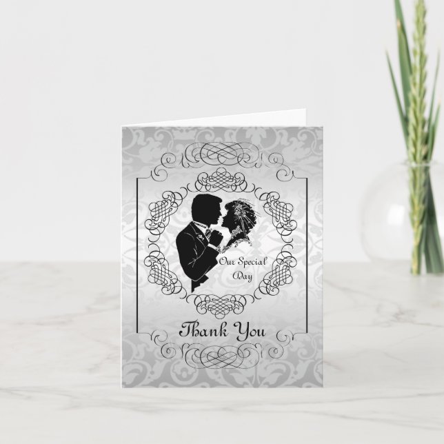 Silvery White Bride & Groom Silhouette Note Card Kort (Framsida)