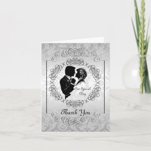 Silvery White Bride & Groom Silhouette Note Card Kort