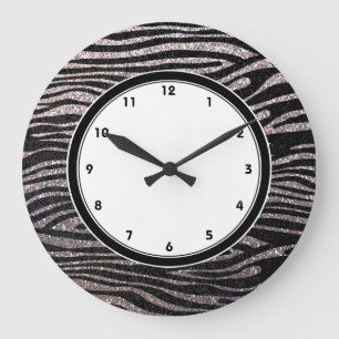Silverzebra ränder (fauxglitter som bling) stor klocka