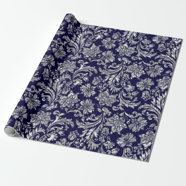 Silvrar och Midnight Blue-skador Presentpapper (Utrullad)