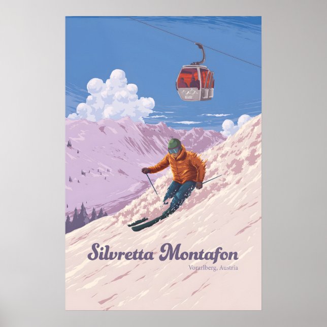 Silvretta Montafon Skidort Resemålning Affisch (Framsidan)