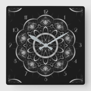 Silvrig Filigree Mandala Fyrkantig Klocka
