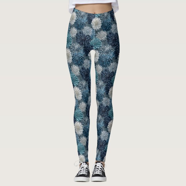 Silvriga Cardio-Dahlior Lyxiga Bröllopsgåvor Leggings (Framsida)