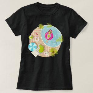 Simbassäng flicka i bikini sommar strand t shirt