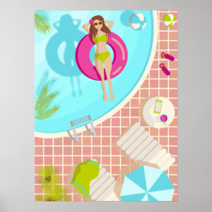 Simbassäng tjej i bikinisommar strand poster