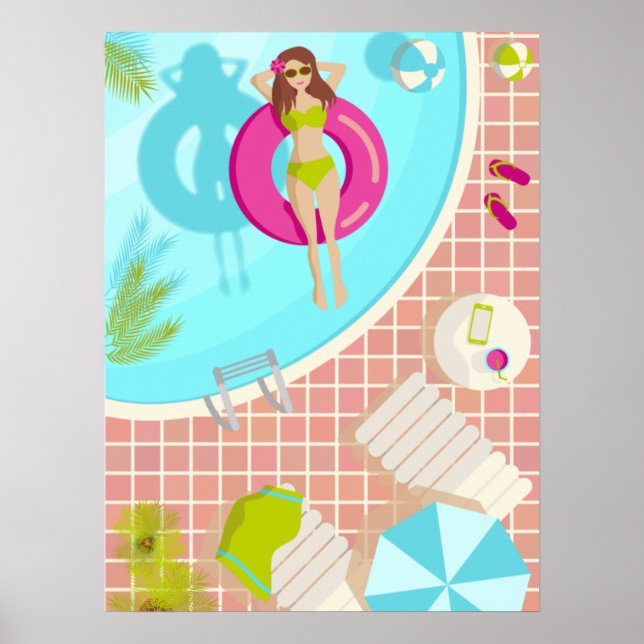 Simbassäng tjej i bikinisommar strand  poster (Framsidan)