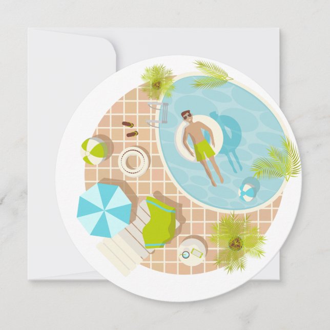 Simbassängmannen på tropisk sommarstrand semester inbjudningar (Framsida)