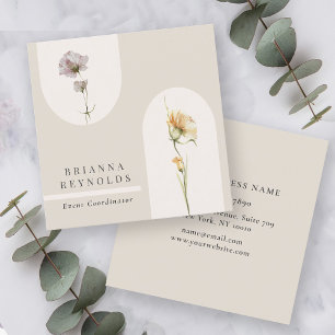 Simdern Modern Boho Wildblommor på Neutralt Beige Fyrkantigt Visitkort