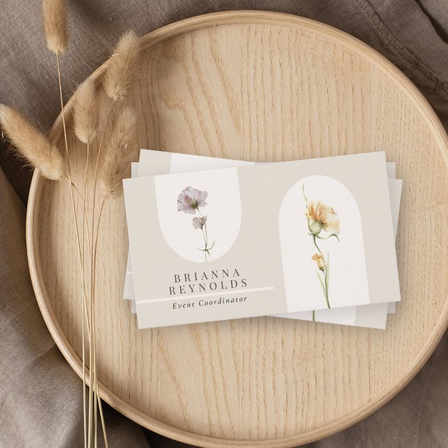 Simdern Modern Boho Wildblommor på Neutralt Beige Visitkort (Skapare uppladdad)