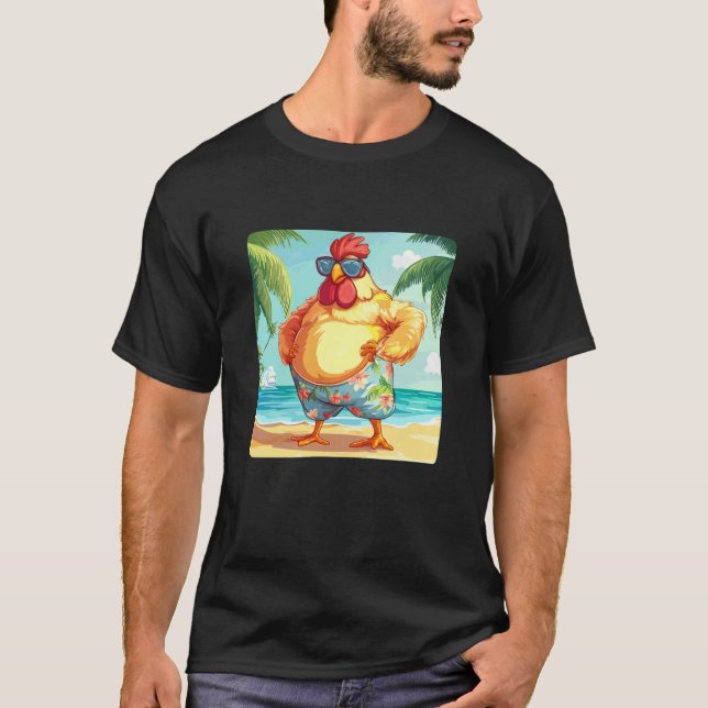 Simdräktskyckling med solglasögon för strandälskar t shirt (Framsida)