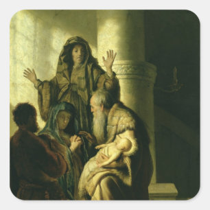 Simeon och Hannah i tempelet, c.1627 Fyrkantigt Klistermärke