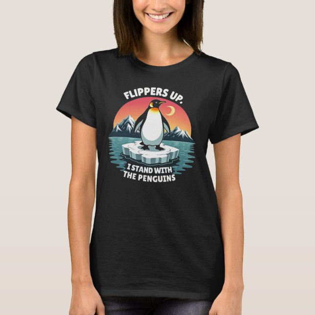 Simflikar Upp Jag Står Med Pingvinerna T Shirt (Framsida)